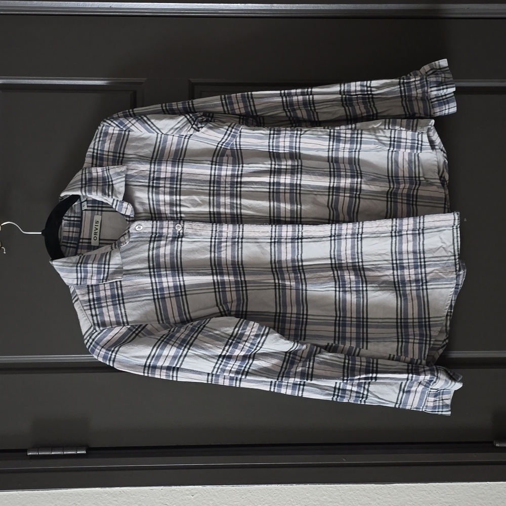 Orvis Women's Plaid Button Down Shirt - Blue, Gray, and Pink